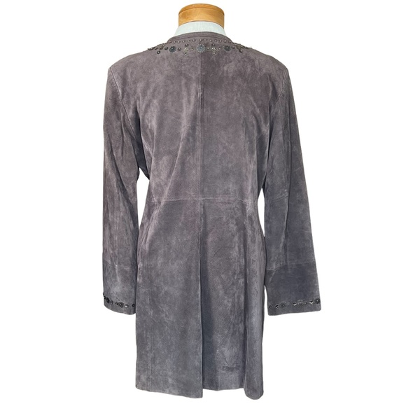 Pamela McCoy Collections Brown Suede Coat With Bronze Beading Trim Large - Picture 6 of 16